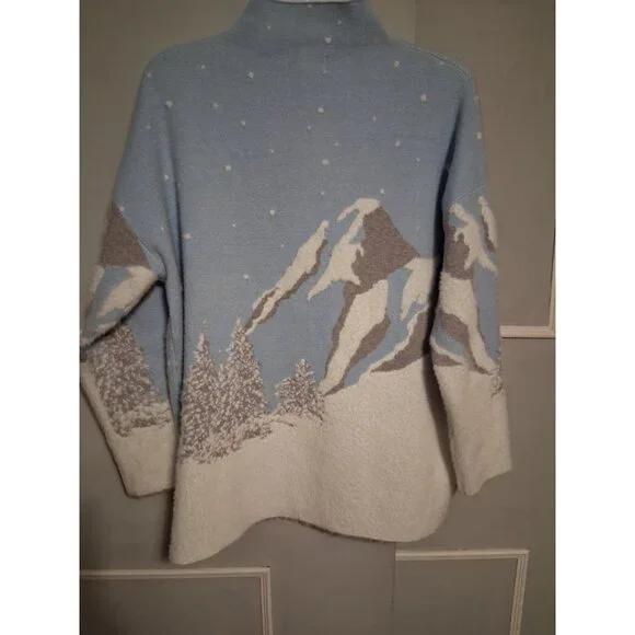 Rachel Zoe Sweater 1X Blue Mountain Snow Winter Soft Pullover Turtle Neck - Picture 1 of 10